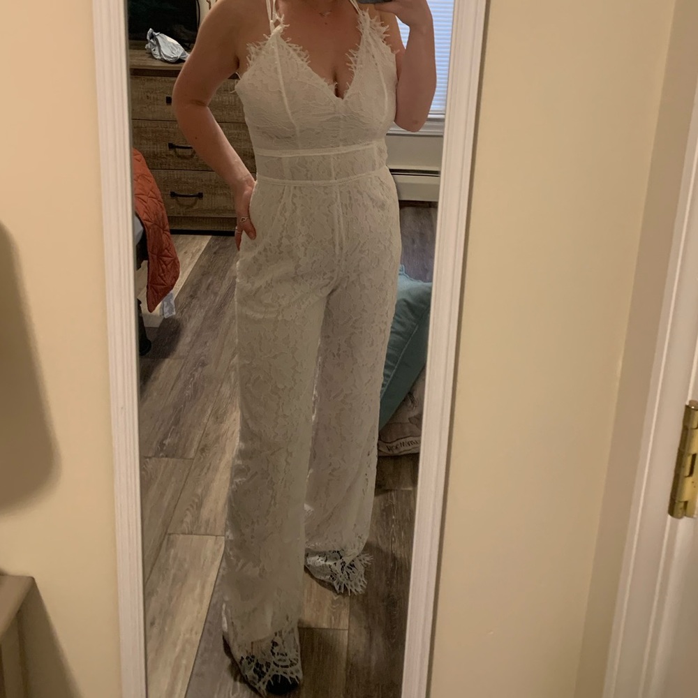 Women White Wedding Jumpsuit Size Medium